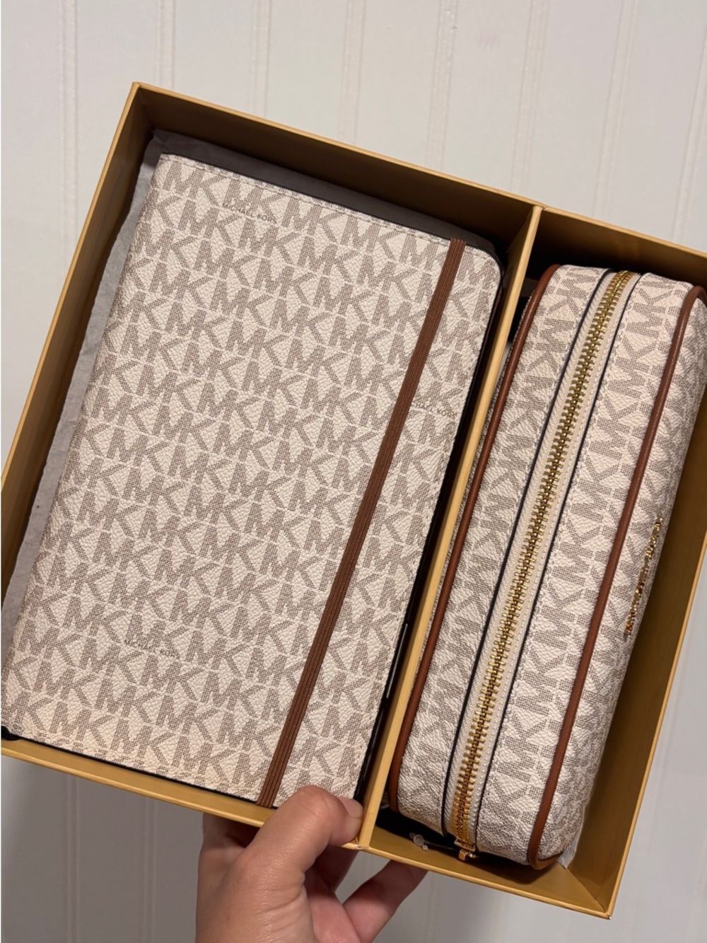 Michael Kors Vanilla Monogram Notebook and pencil pouch